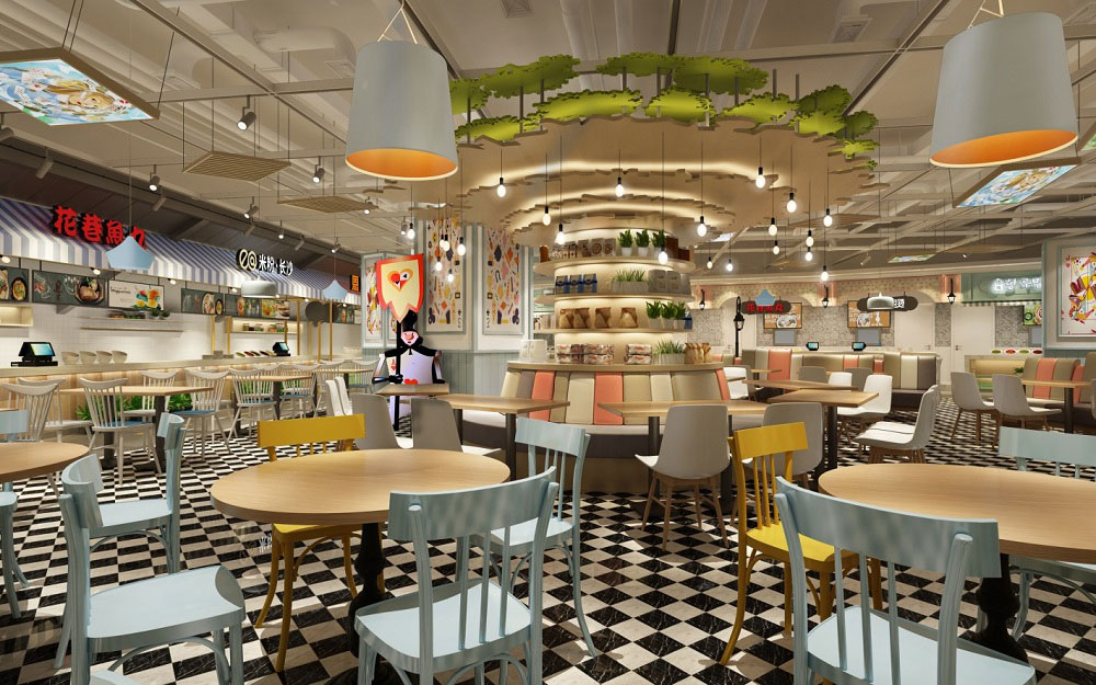 鄭州美食廣場設(shè)計(jì)-美食廣場裝修設(shè)計(jì)效果圖
