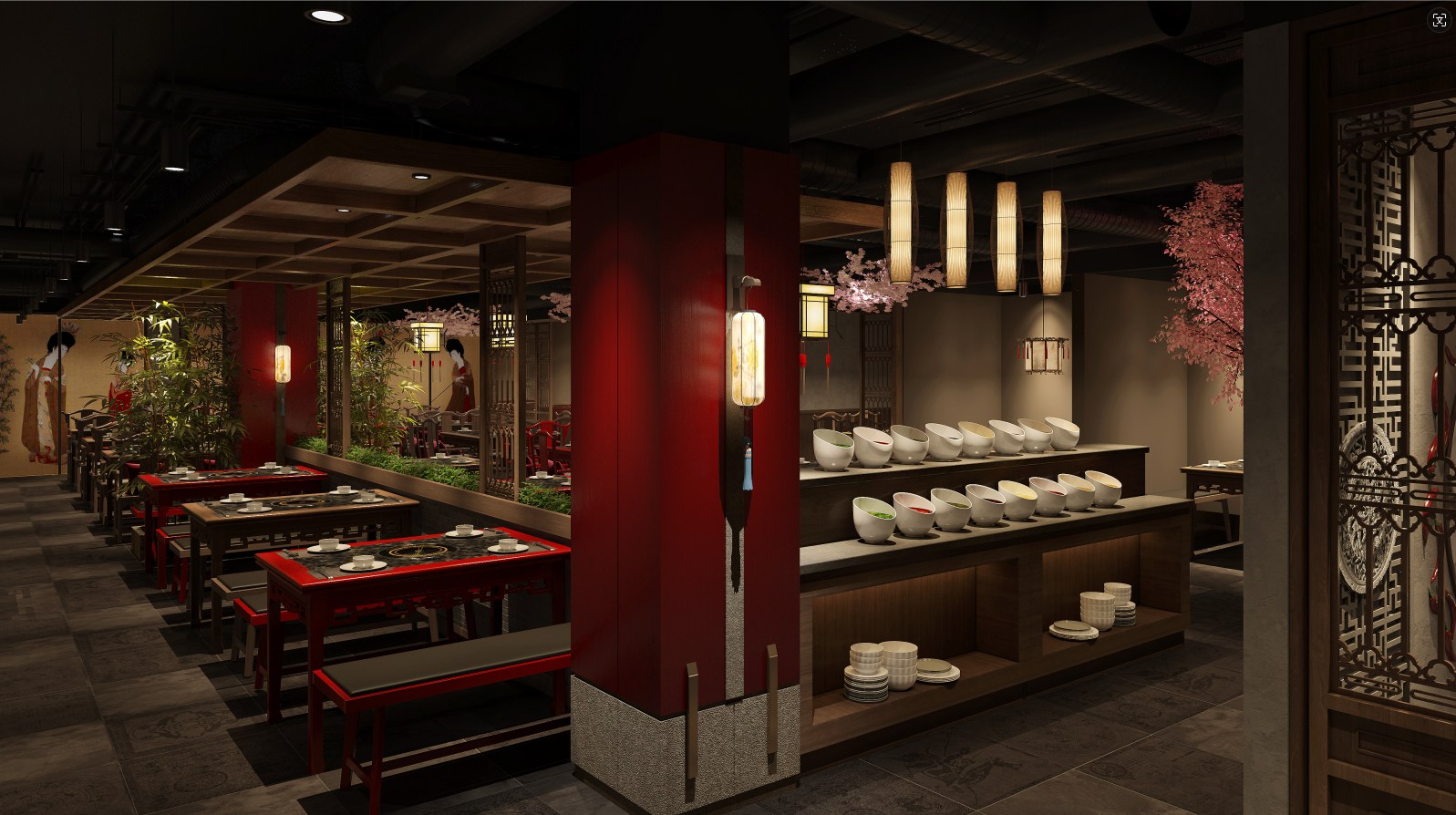 400平米漢唐風(fēng)火鍋店裝修設(shè)計效果圖