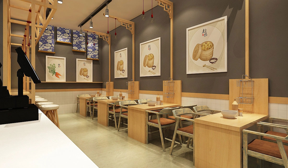 68平米新中式小籠包店鋪裝修設(shè)計效果圖