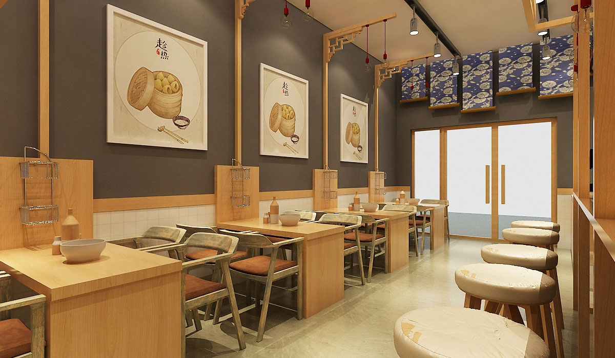 68平米新中式小籠包店鋪裝修設(shè)計效果圖