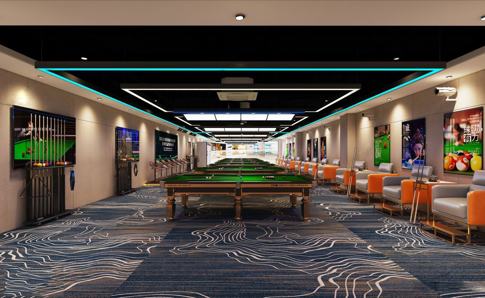 240平米高端臺球廳裝修設(shè)計(jì)效果圖