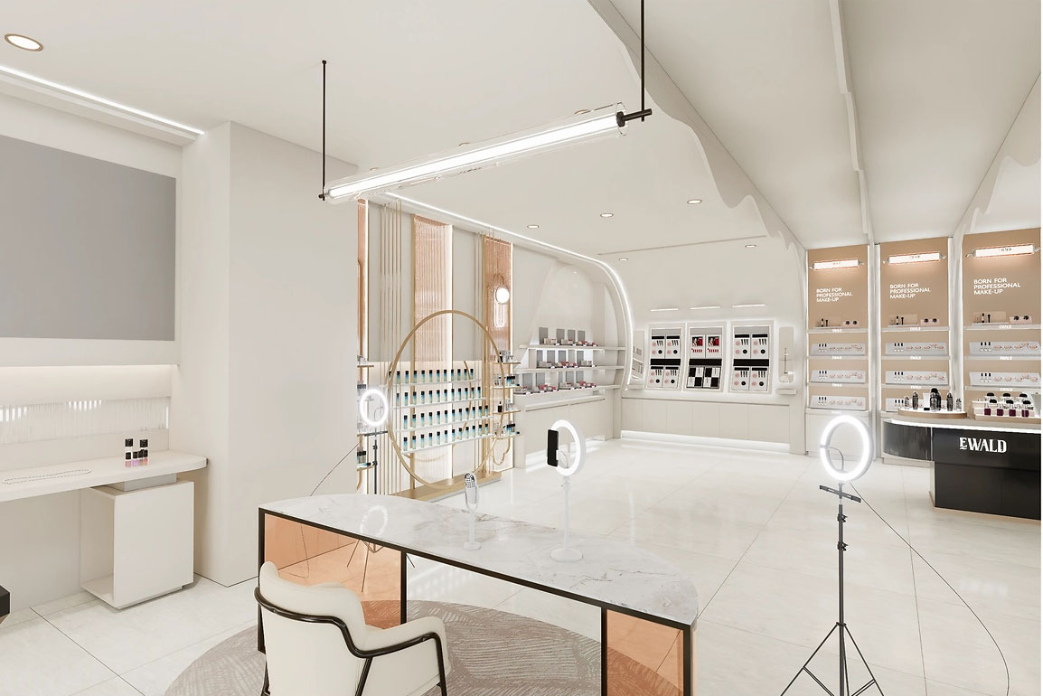 90平米鄭州化妝品店直播間設(shè)計(jì)效果圖