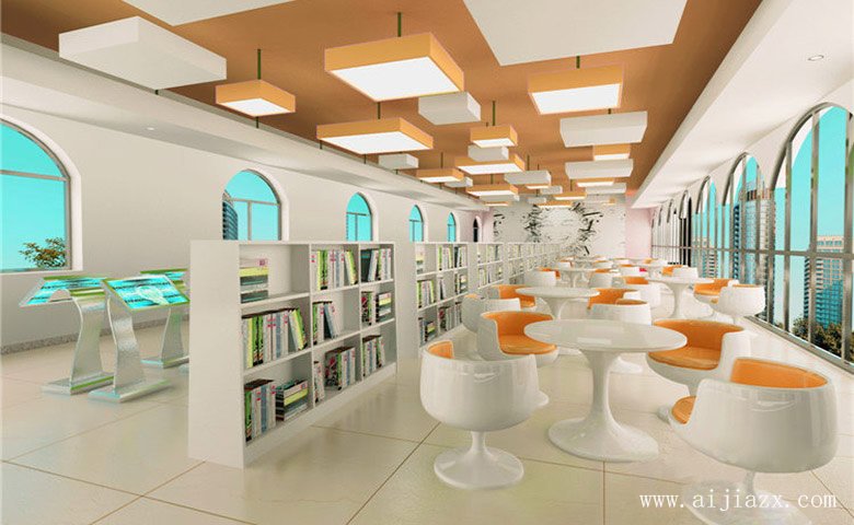 時(shí)尚簡約的圖書館裝修效果圖