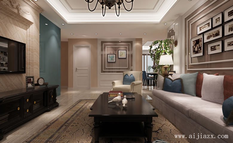 懷舊仿古的簡(jiǎn)約48平米美式風(fēng)格客廳裝修效果圖