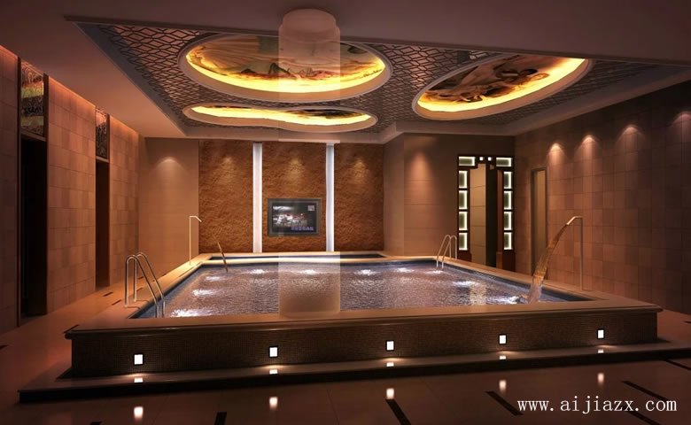 個(gè)性雅逸的男士養(yǎng)生休閑會(huì)所浴池裝修效果圖