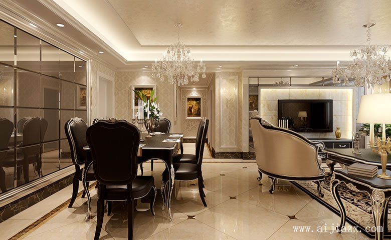 120平米低調(diào)奢華的簡約歐式風(fēng)格三居室餐廳裝修效果圖