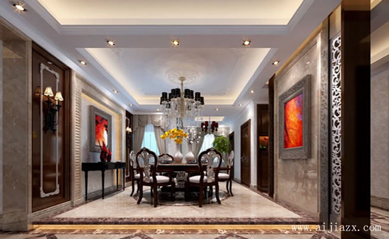 220平米精致美觀的簡(jiǎn)約歐式風(fēng)格超大戶(hù)型餐廳裝修效果圖