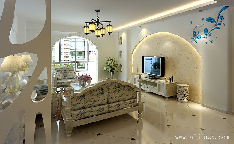 舒適閑逸的田園風(fēng)格大戶型家裝客廳裝修效果圖