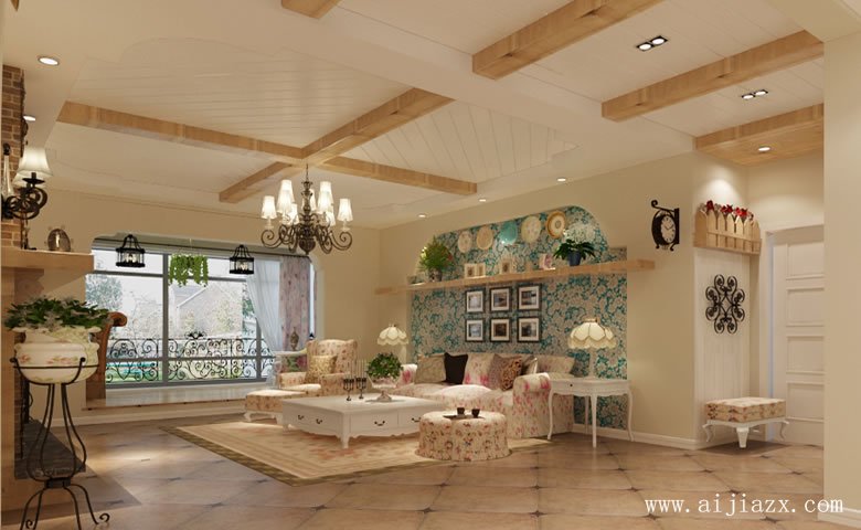 恬靜優(yōu)雅的美式田園風格別墅客廳裝修效果圖