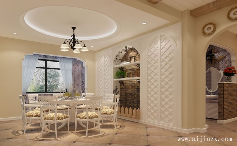淺色調(diào)的美式田園風格別墅餐廳裝修效果圖